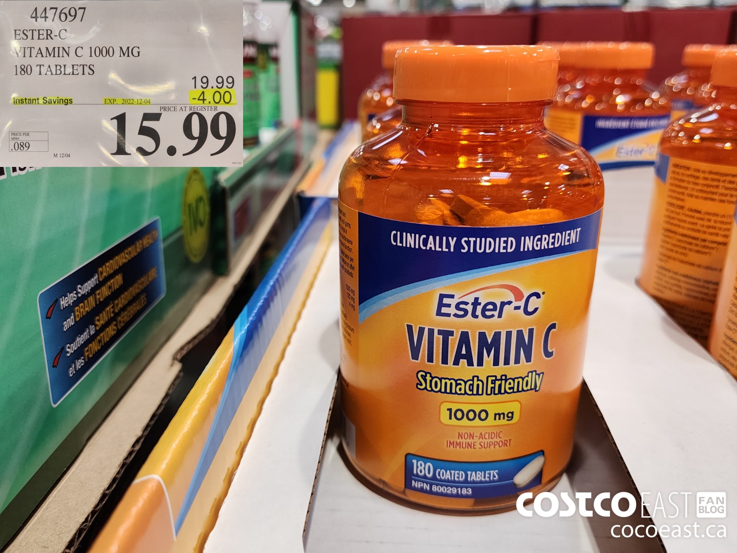 447697 ESTER-C VITAMIN C 1000 MG 180 TABLETS ($4.00 INSTANT SAVINGS EXPIRES ON 2022-12-04) $15.99