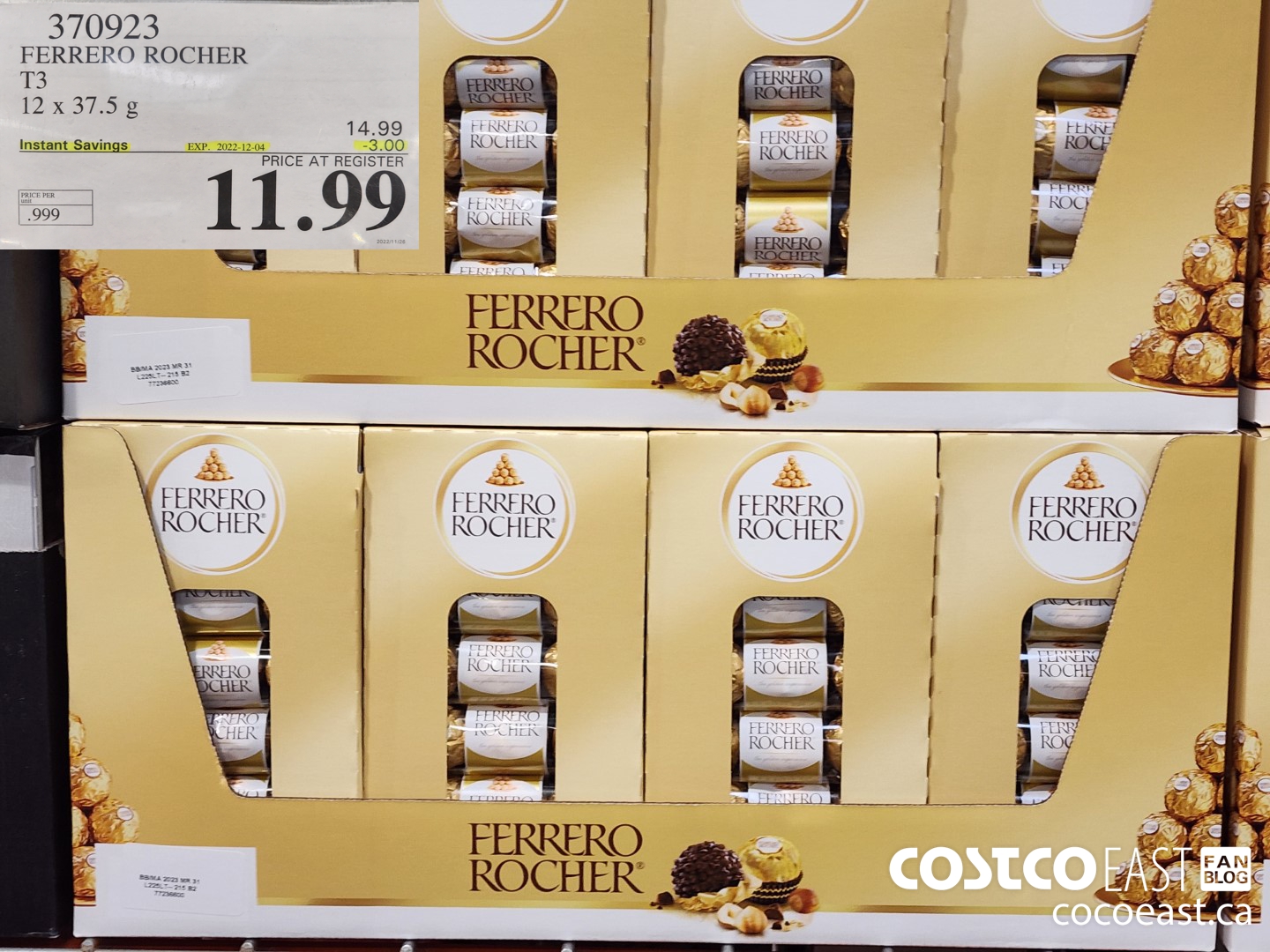 370923 FERRERO ROCHER T3 12 X 37.5 G ($3.00 INSTANT SAVINGS EXPIRES ON 2022-12-04) $11.99