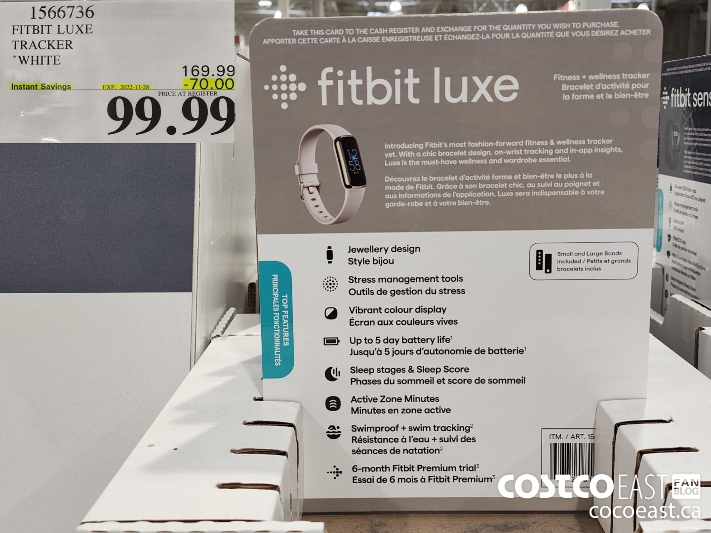 1566736 FITBIT LUXE TRACKER “WHITE ($70.00 INSTANT SAVINGS EXPIRES ON 2022-11-28) $99.99