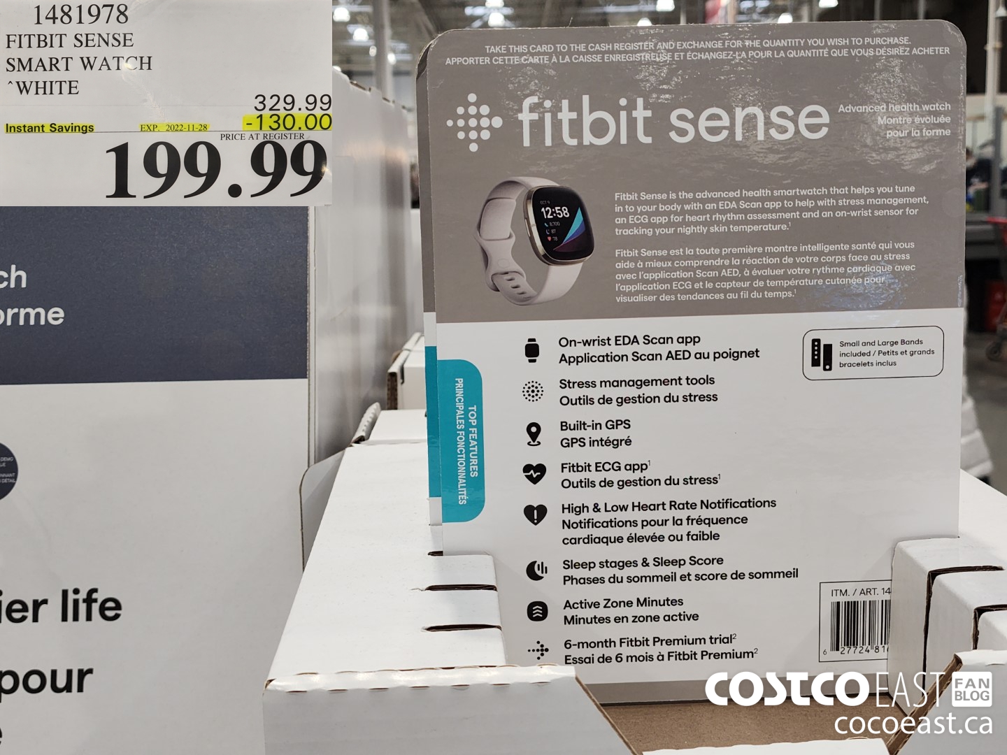1481978 FITBIT SENSE SMART WATCH “WHITE ($130.00 INSTANT SAVINGS EXPIRES ON 2022-11-28) $199.99