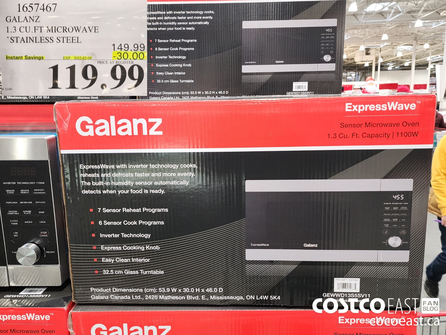 1657467 GALANZ 1.3 CU.PT MICROWAVE STAINLESS STEEL ($30.00 INSTANT SAVINGS EXPIRES ON 2022-12-04) $119.99