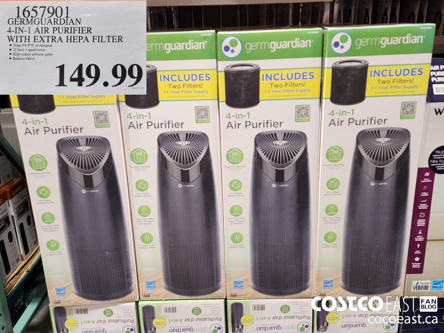 1657901 GERMGUARDIAN 4-IN-1 AIR PURIFIER WITH EXTRA HEPA FILTER $149.99