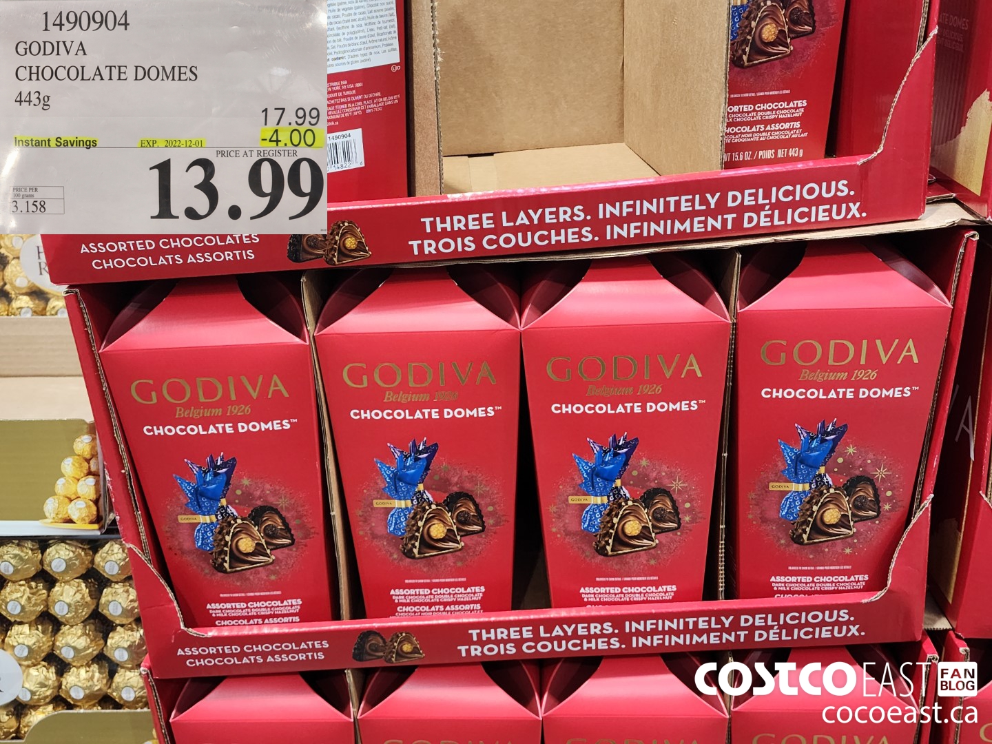 1490904 GODIVA CHOCOLATE DOMES 443 G ($4.00 INSTANT SAVINGS EXPIRES ON 2022-12-01) $13.99