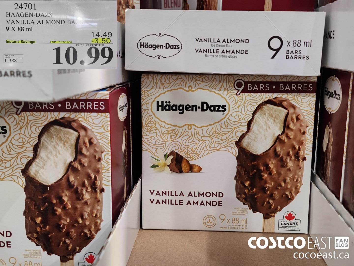 24701 HAAGAN-DAZS VANILLA ALMOND BARS 9 X 88 ML ($3.50 INSTANT SAVINGS EXPIRES ON 2022-11-30) $10.99