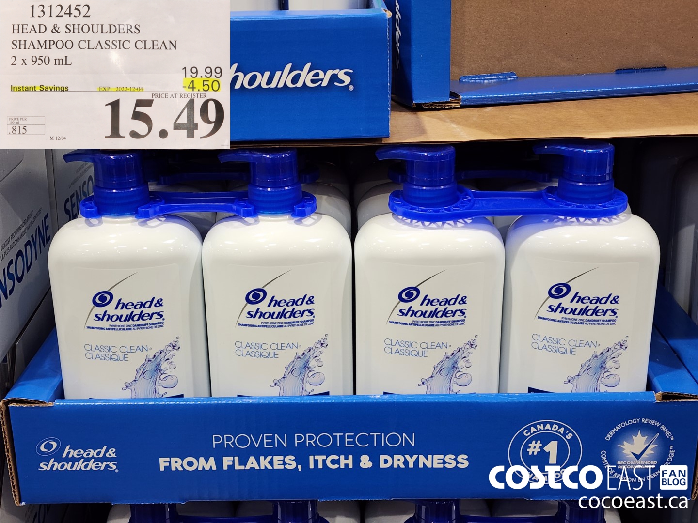 1312452 HEAD & SHOULDERS SHAMPOO CLASSIC CLEAN 2 X 950 ML ($4.50 INSTANT SAVINGS EXPIRES ON 2022-12-04) $15.49