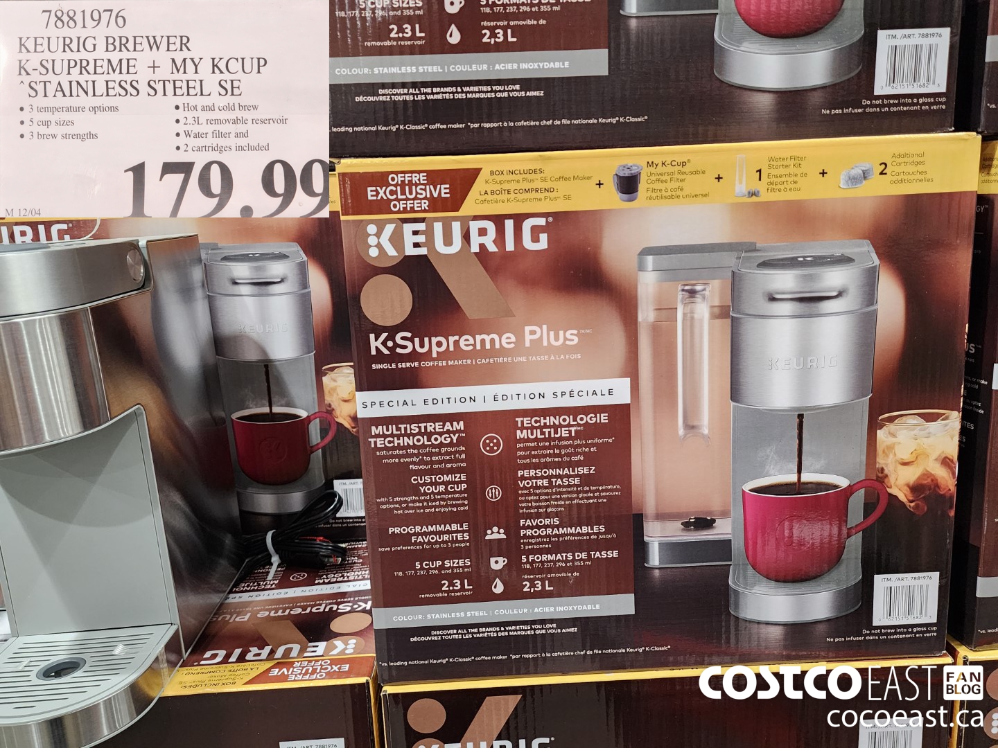 7881976 KEURIG BREWER K-SUPREME + MY KCUP “STAINLESS STEEL SE $179.99
