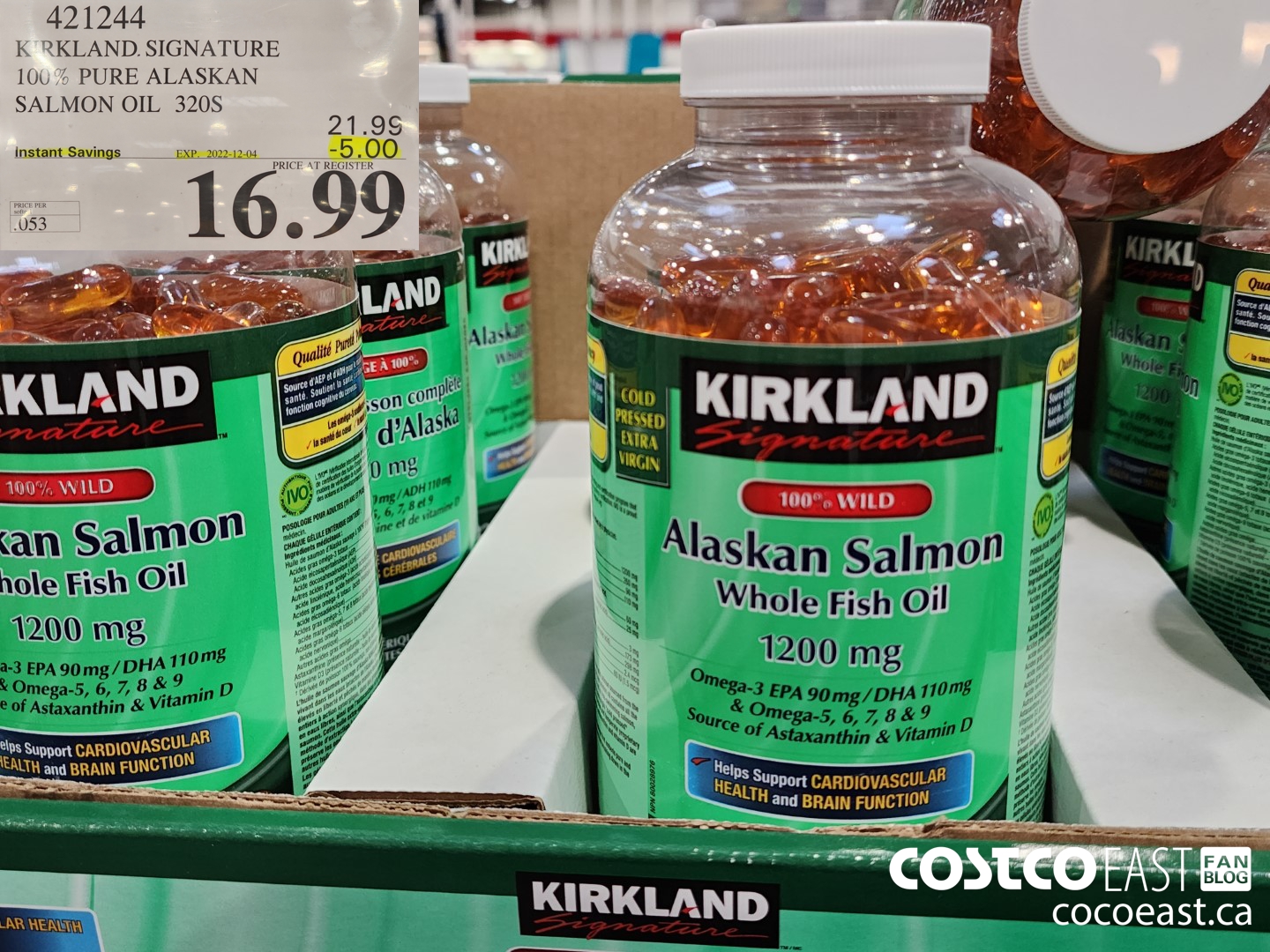 421244 KIRKLAND SIGNATURE 100% PURE ALASKAN SALMON OIL 320S ($5.00 INSTANT SAVINGS EXPIRES ON 2022-12-04) $16.99