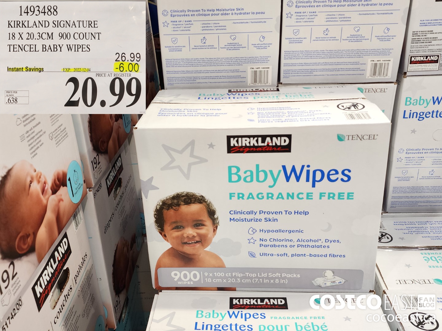 1493488 KIRKLAND SIGNATURE 18 X 20.3CM 900 COUNT TENCEL BABY WIPES ($6.00 INSTANT SAVINGS EXPIRES ON 2022-12-04) $20.99