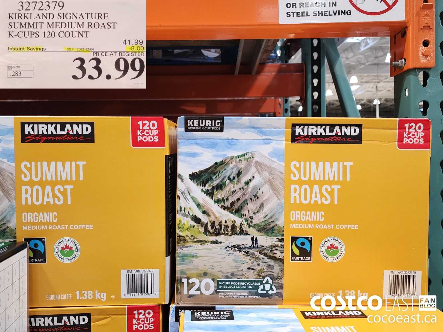 3272379 KIRKLAND SIGNATURE SUMMIT MEDIUM ROAST K-CUPS 120 COUNT ($8.00 INSTANT SAVINGS EXPIRES ON 2022-12-04) $33.99