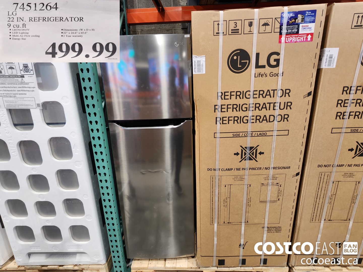 7451264 LG 22 IN. REFRIGERATOR 9 cu.ft $499.99