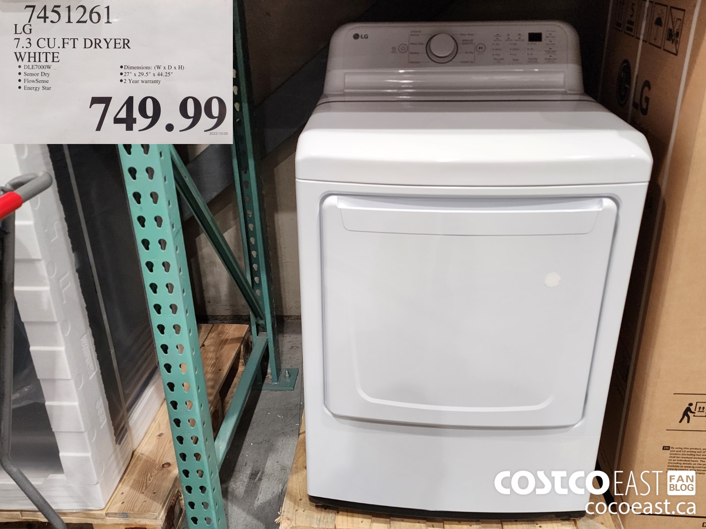 7451261 LG 7.3 CU.FT DRYER WHITE $749.99