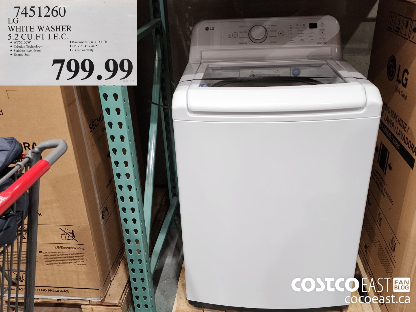 7451260 LG WHITE WASHER 5.2 CU. FT I.E.C. $799.99