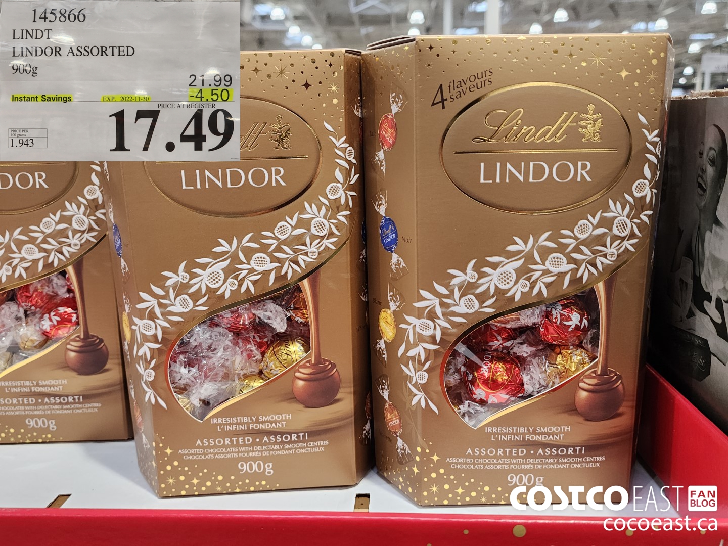 145366 LINDT LINDOR ASSORTED 900G ($4.50 INSTANT SAVINGS EXPIRES ON 2022-11-30) $17.49