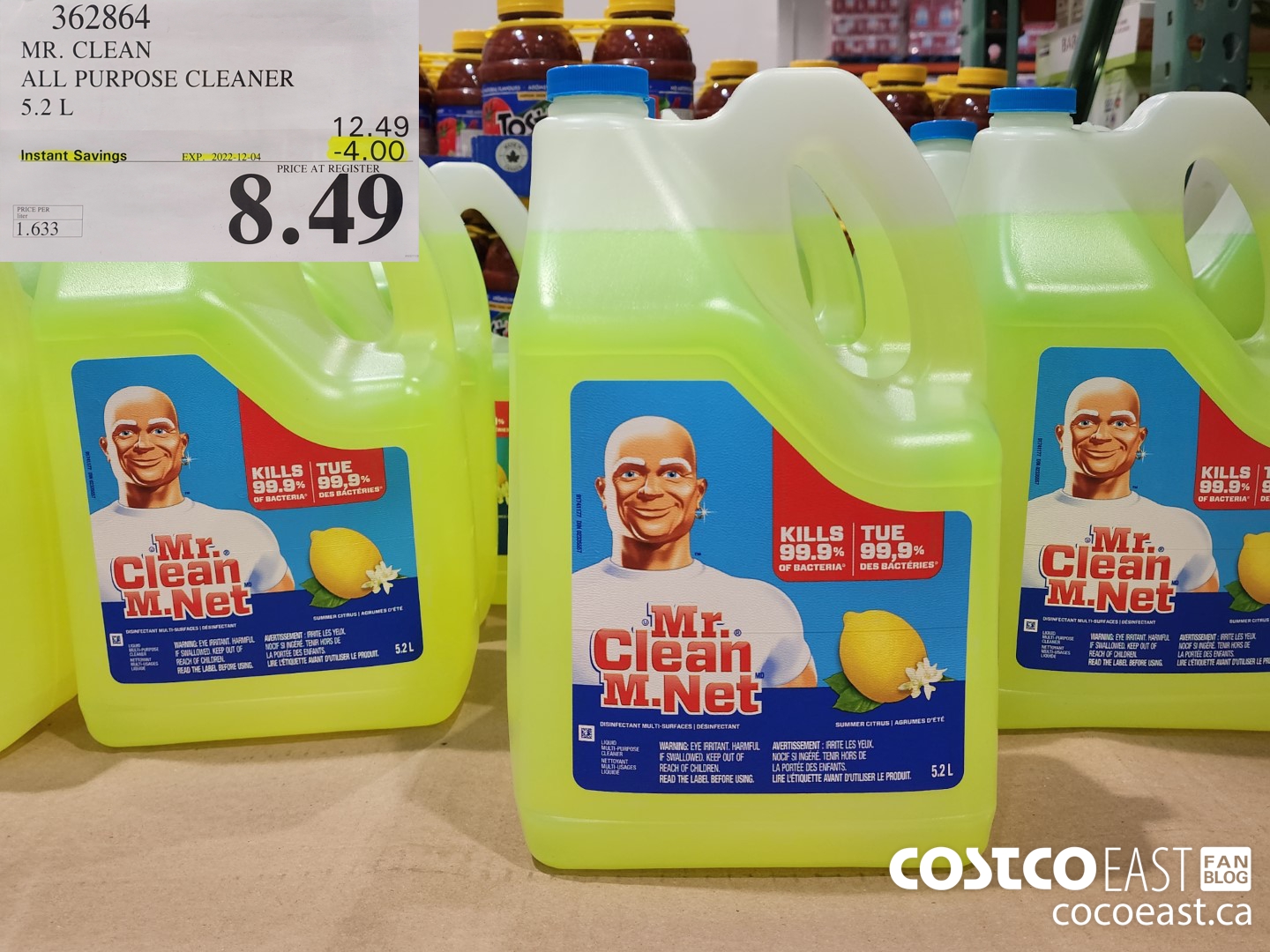 362864 MR. CLEAN ALL PURPOSE CLEANER 5.2 L ($4.00 INSTANT SAVINGS EXPIRES ON 2022-12-04) $8.49