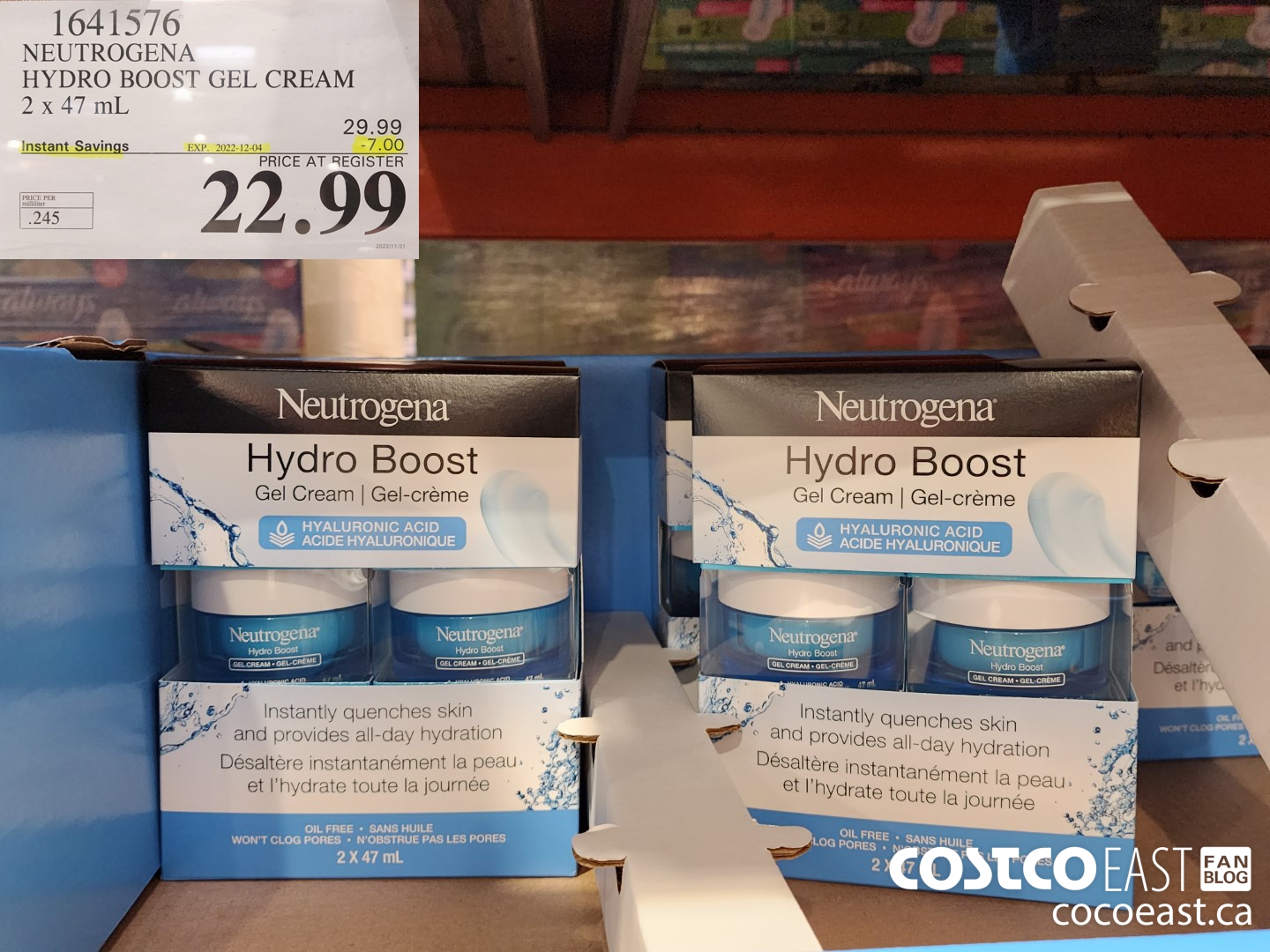 1641576 NEUTROGENA HYDROBOOST GEL CREAM 2 X 47ML ($7.00 INSTANT SAVINGS EXPIRES ON 2022-12-04) $22.99
