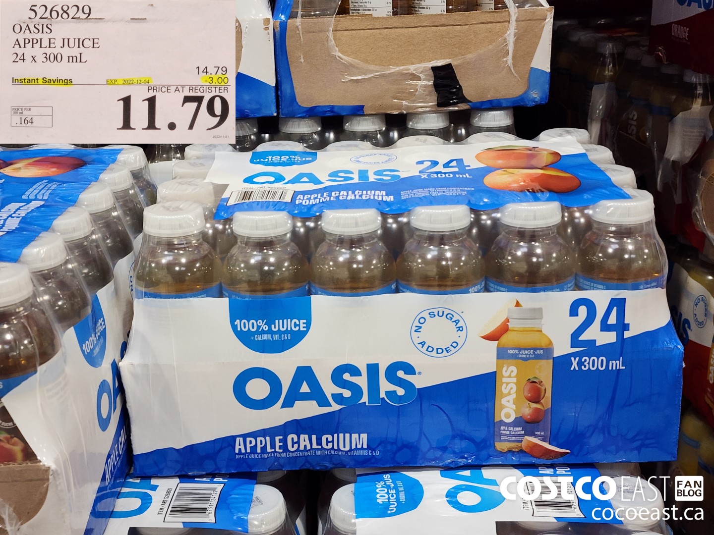 526829 OASIS APPLE JUICE + CALCIUM 24 X 300 ML ($3.00 INSTANT SAVINGS EXPIRES ON 2022-12-04) $11.79