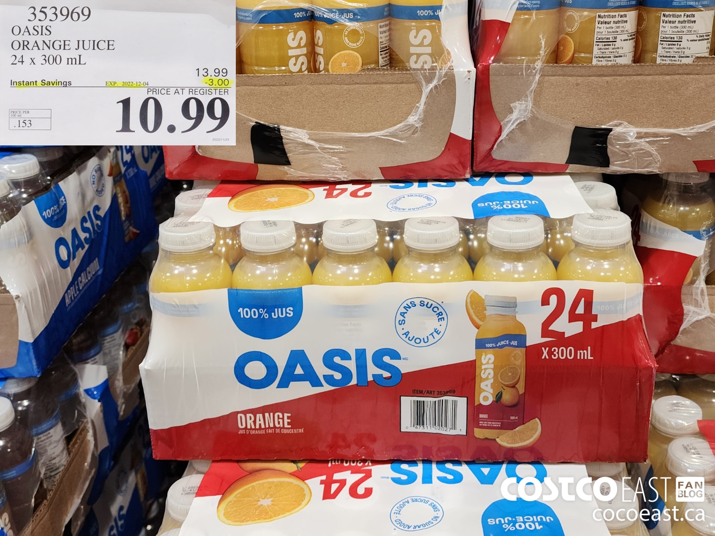 353969 OASIS ORANGE JUICE 24 X 300 ML ($3.00 INSTANT SAVINGS EXPIRES ON 2022-12-04) $10.99