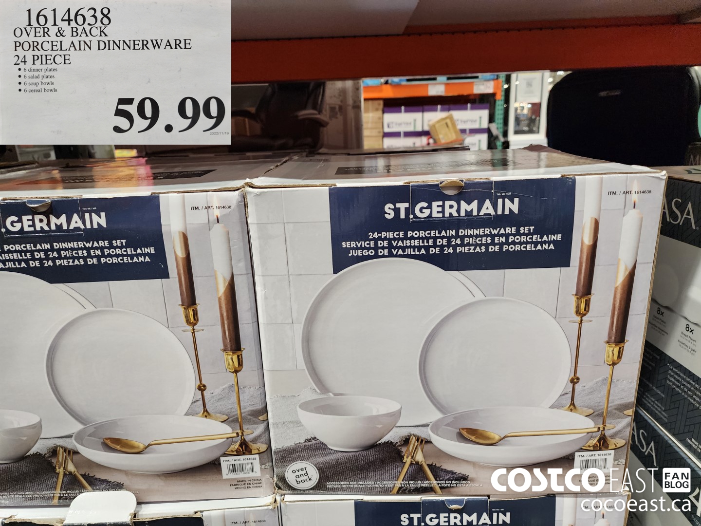 1614638 OVER & BACK PORCELAIN DINNERWARE 24 PIECE $59.99