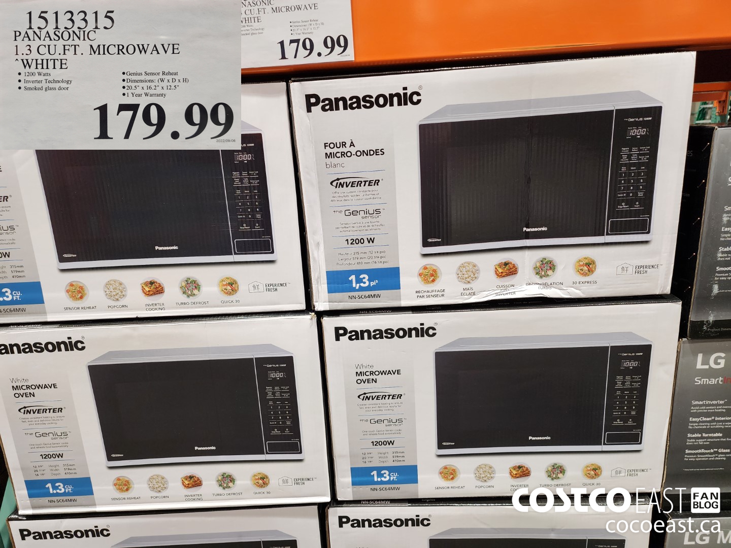 1519315 PANASONIC 1.3 CU.FT. MICROWAVE WHITE $179.99