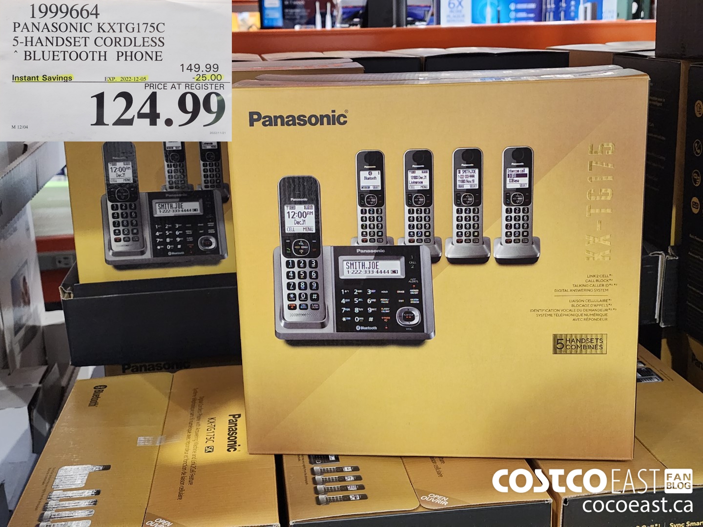 1999664 PANASONIC KXTG175C 5-HANDSET CORDLESS BLUETOOTH PHONE ($25.00 INSTANT SAVINGS EXPIRES ON 2022-12-05) $124.99