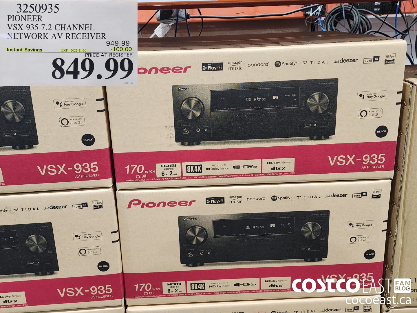 3250935 PIONEER VSX-935 7.2 CHANNEL NETWORK AV RECEIVER ($100.00 INSTANT SAVINGS EXPIRES ON 2022-11-30) $849.99
