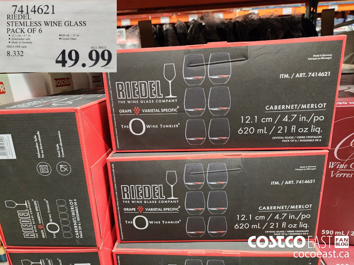 7414621 RIEDEL STEMLESS WINE GLASS PACK OF 6 $49.99