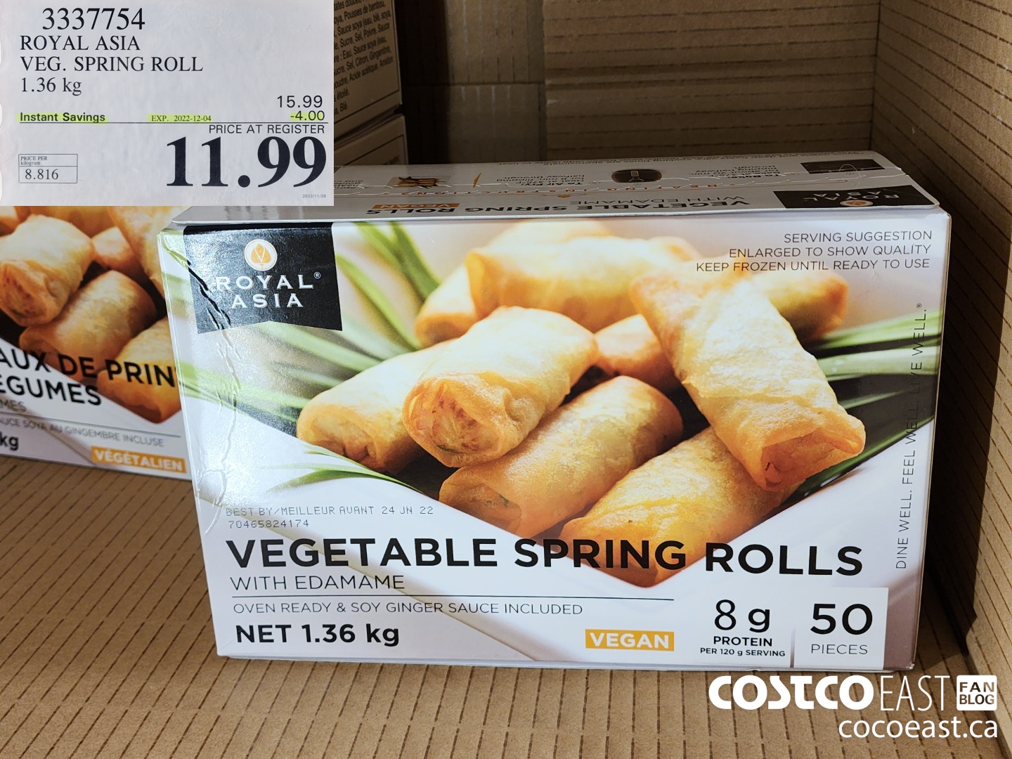 3337754 ROYAL ASIA VEG. SPRING ROLL 1.36 kg ($4.00 INSTANT SAVINGS EXPIRES ON 2022-12-04) $11.99