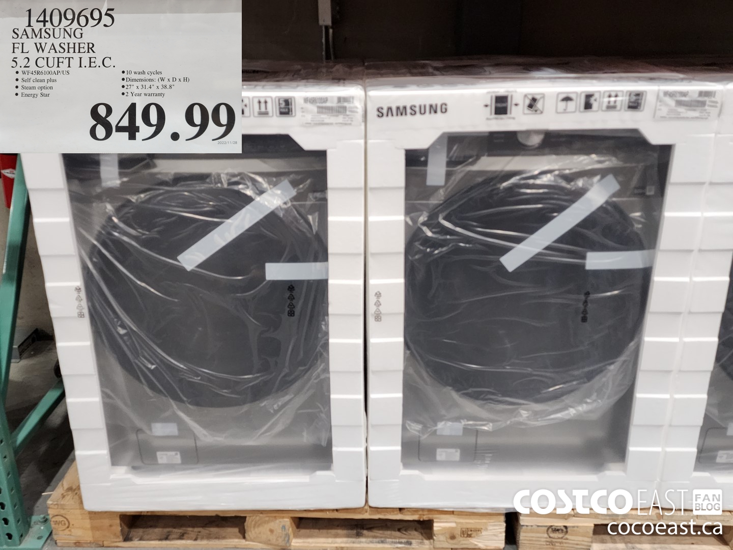 1409695 SAMSUNG FL WASHER 5.2 CUFT I.E.C. $849.99