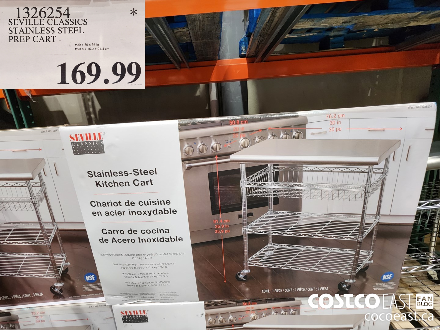 1326254 SEVILLE CLASSICS STAINLESS STEEL PREP CART $169.99