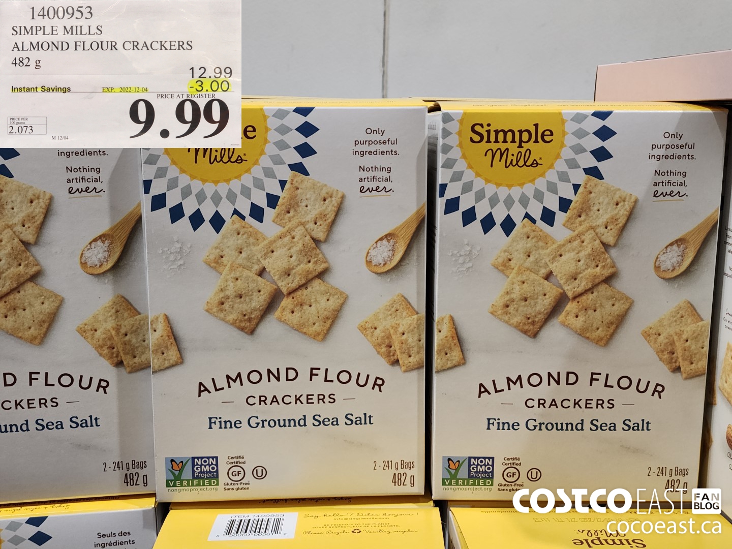 1400953 SIMPLE MILLS ALMOND FLOUR CRACKERS 482 G ($3.00 INSTANT SAVINGS EXPIRES ON 2022-12-04) $9.99
