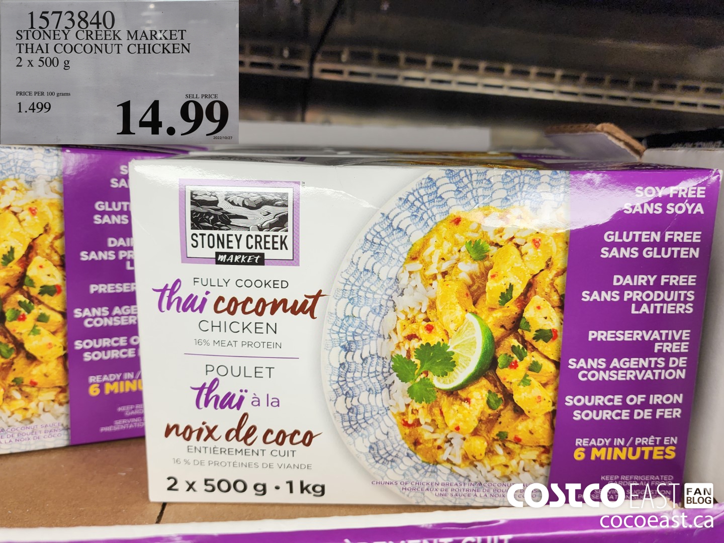 1573840 STONEY CREEK MARKET THAI COCONUT CHICKEN 2x 500 g $14.99
