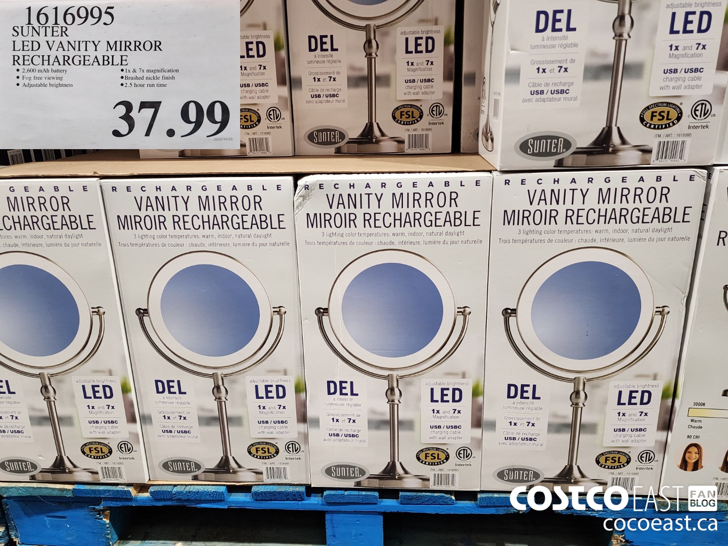 1616995 SUNTER LED VANITY MIRROR RECHARGEABLE $37.99