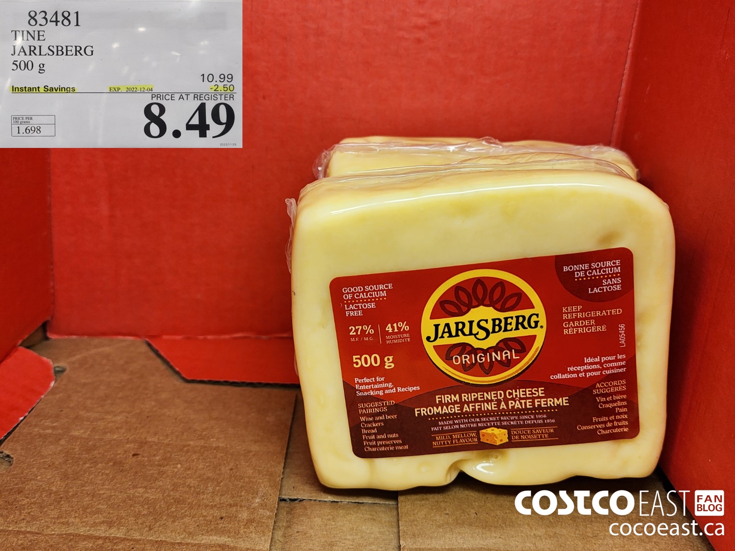 83481 TINE JARLSBERG 500G ($2.50 INSTANT SAVINGS EXPIRES ON 2022-12-04) $8.49