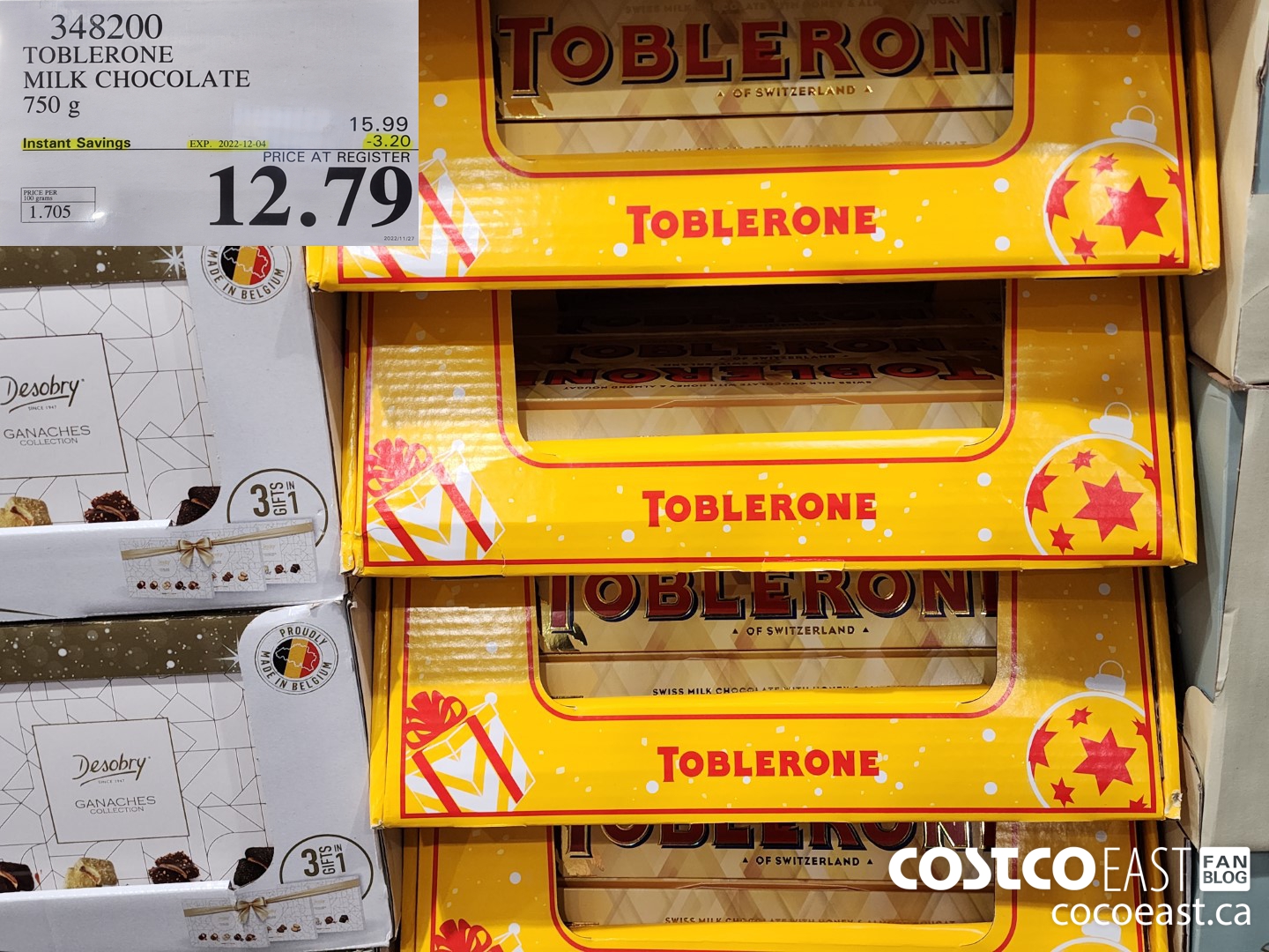 348200 TOBLERONE MILK CHOCOLATE 750 G ($3.20 INSTANT SAVINGS EXPIRES ON 2022-12-04) $12.79