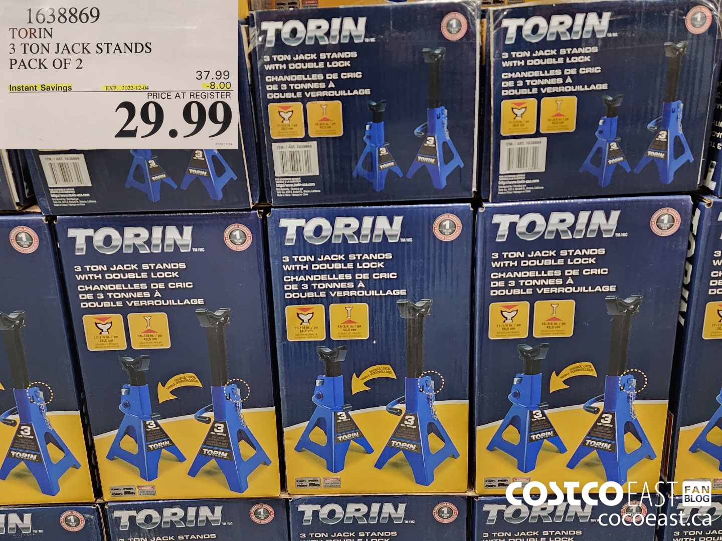 1638869 TORIN 3 TON JACK STANDS PACK OF 2 ($8.00 INSTANT SAVINGS EXPIRES ON 2022-12-04) $29.99