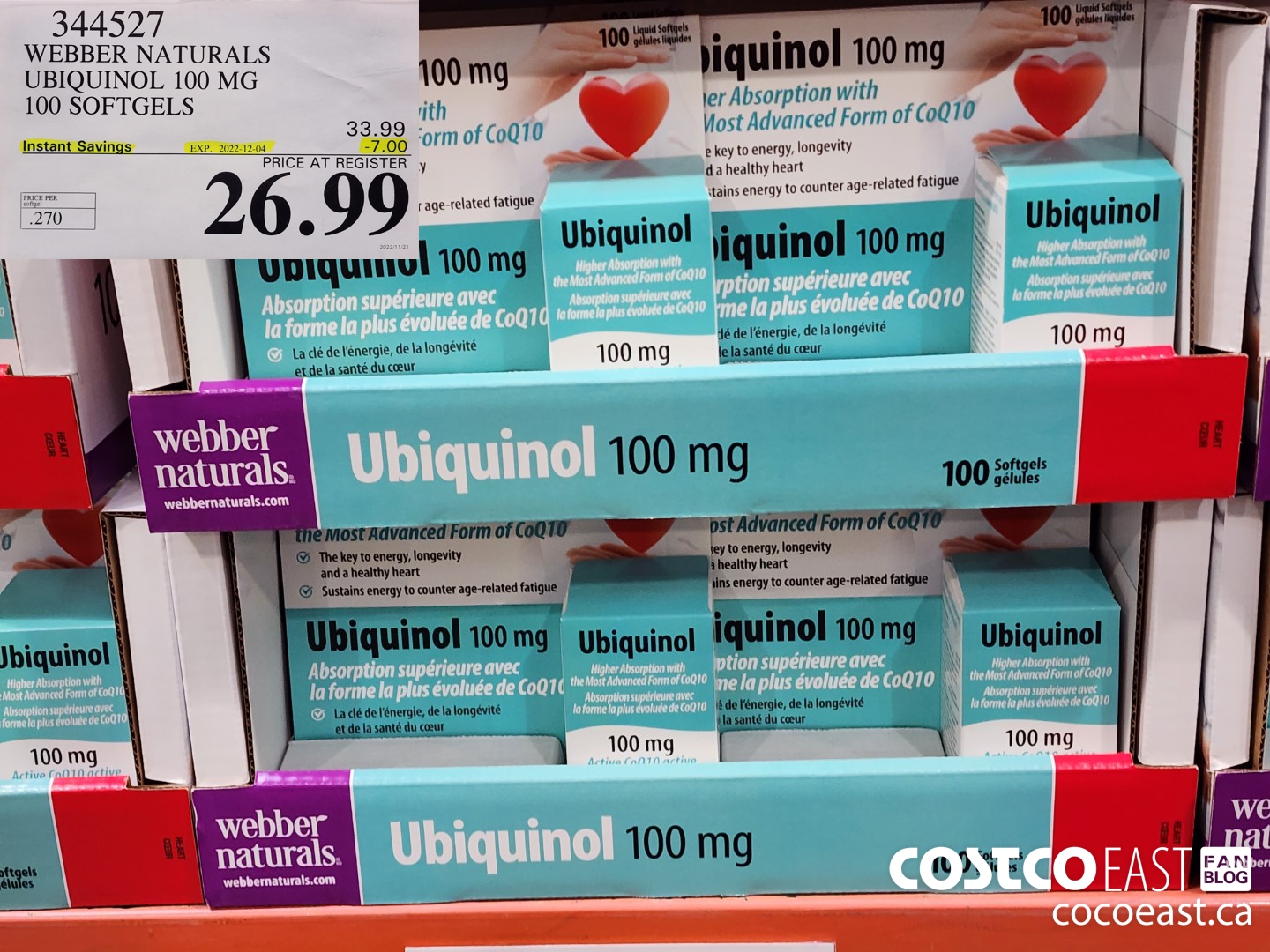 344527 WEBBER NATURALS UBIQUINOL 100 MG 100 SOFTGELS ($7.00 INSTANT SAVINGS EXPIRES ON 2022-12-04) $26.99