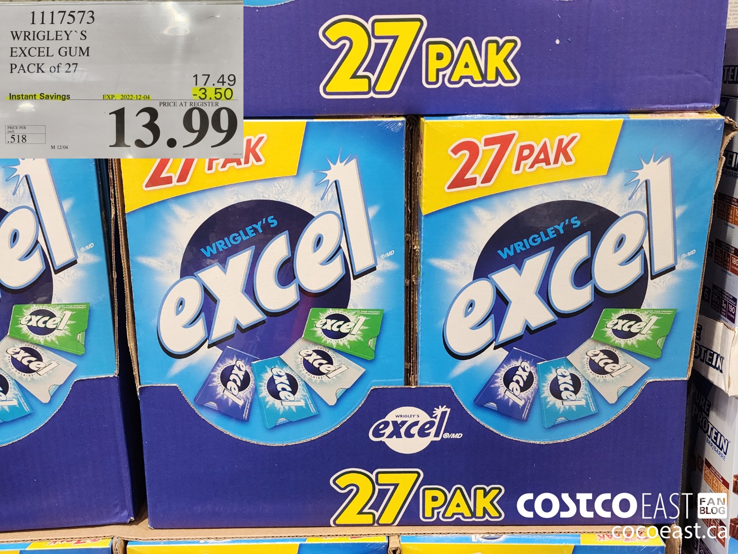 1117593 WRIGLEY’S EXCEL GUM PACK of 27 ($3.50 INSTANT SAVINGS EXPIRES ON 2022-12-04) $13.99