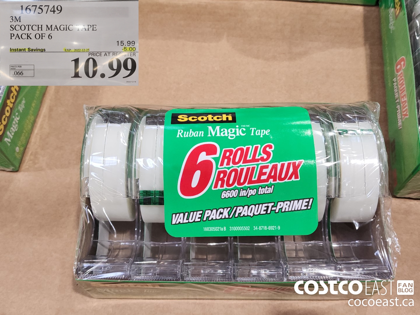 1675749 3M SCOTCH MAGIC TAPE PACK OF 6 ($5.00 INSTANT SAVINGS EXPIRES ON 2022-12-25) $10.99