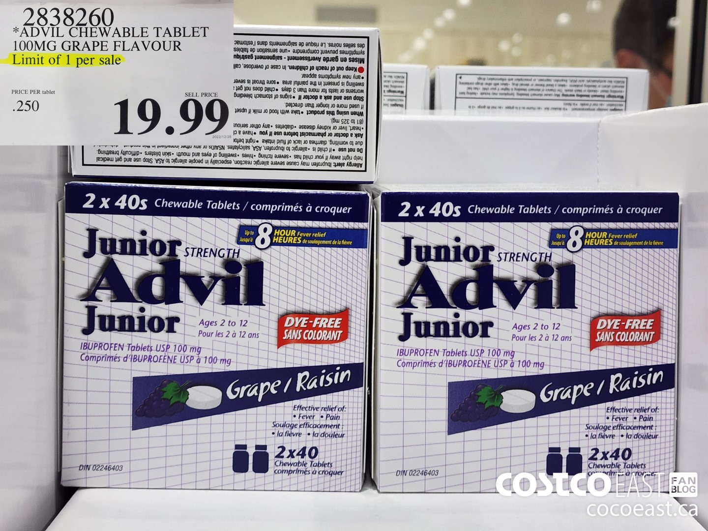 2838260 ADVIL CHEWABLE TABLETS 100MG GRAPE FLAVOUR LIMIT OF 1 PER SALE $19.99