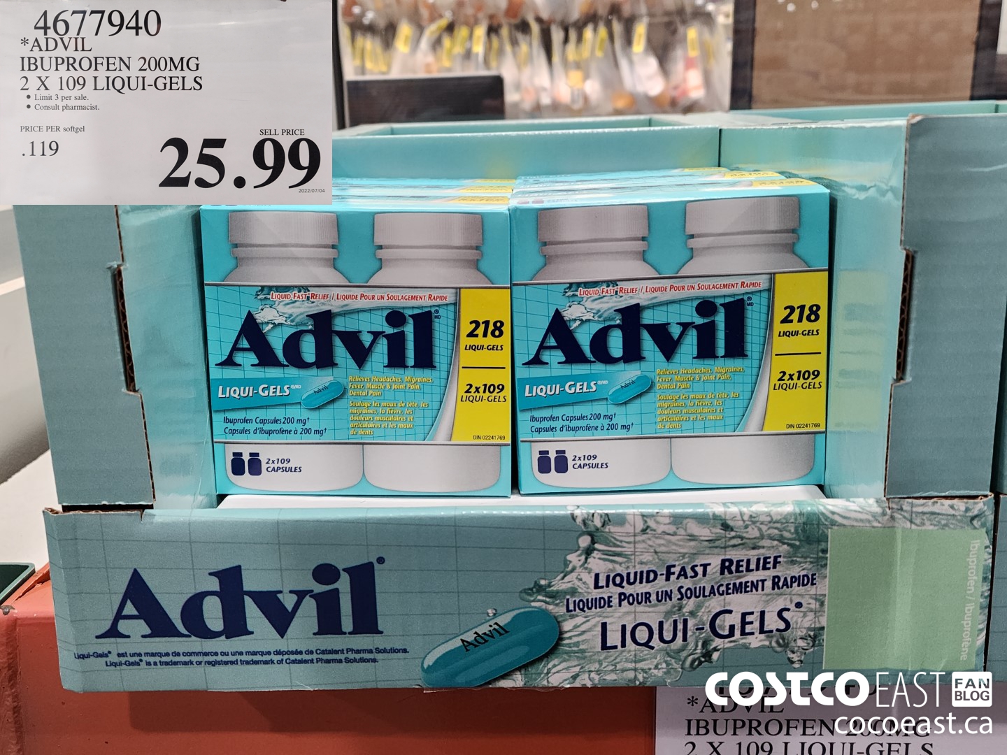 4677940 ADVIL IBUPROFEN 200MG 2 X 109 LIQUI-GELS $25.99