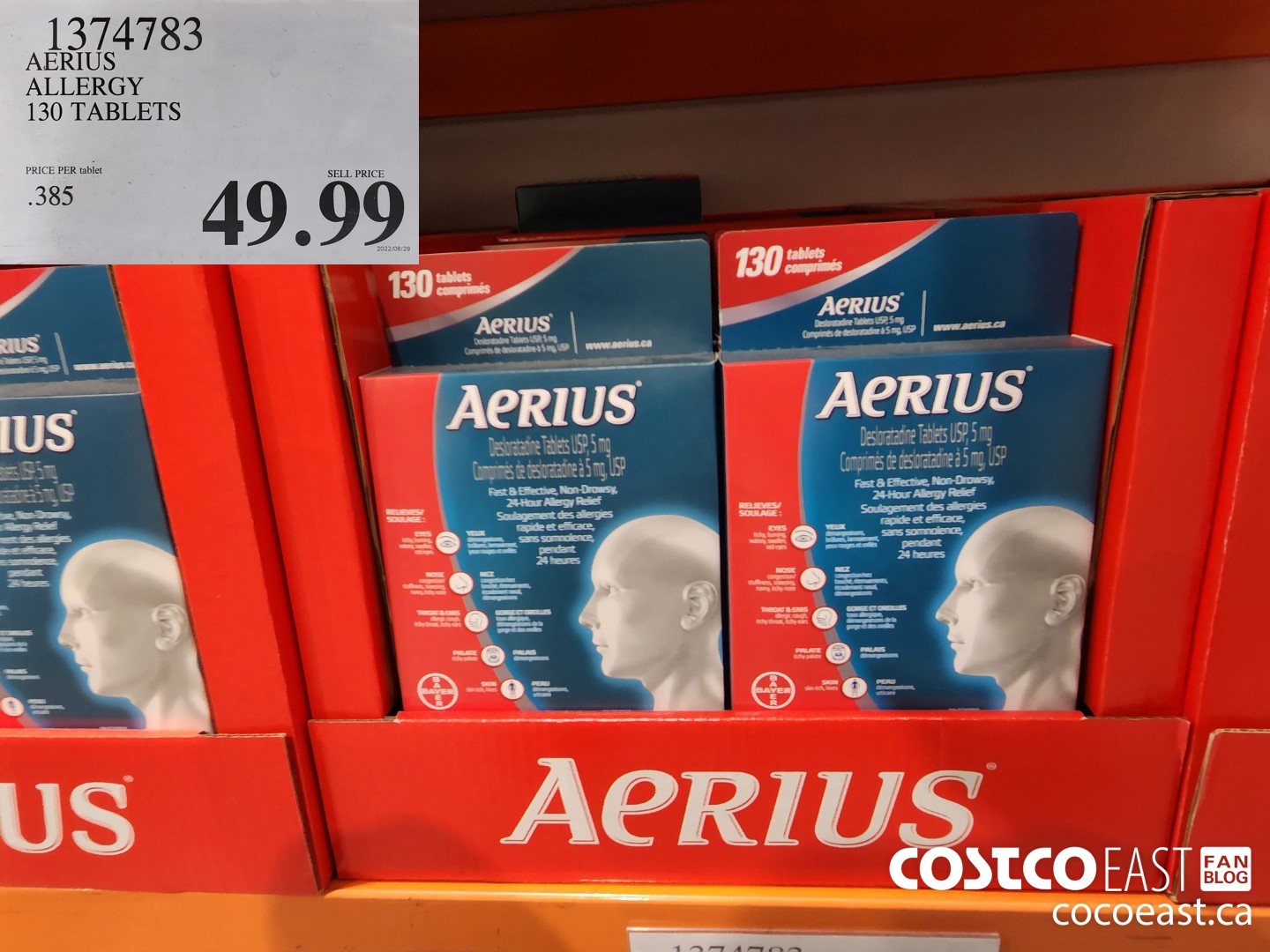 1374783 AERIUS ALLERGY 130 TABLETS $49.99