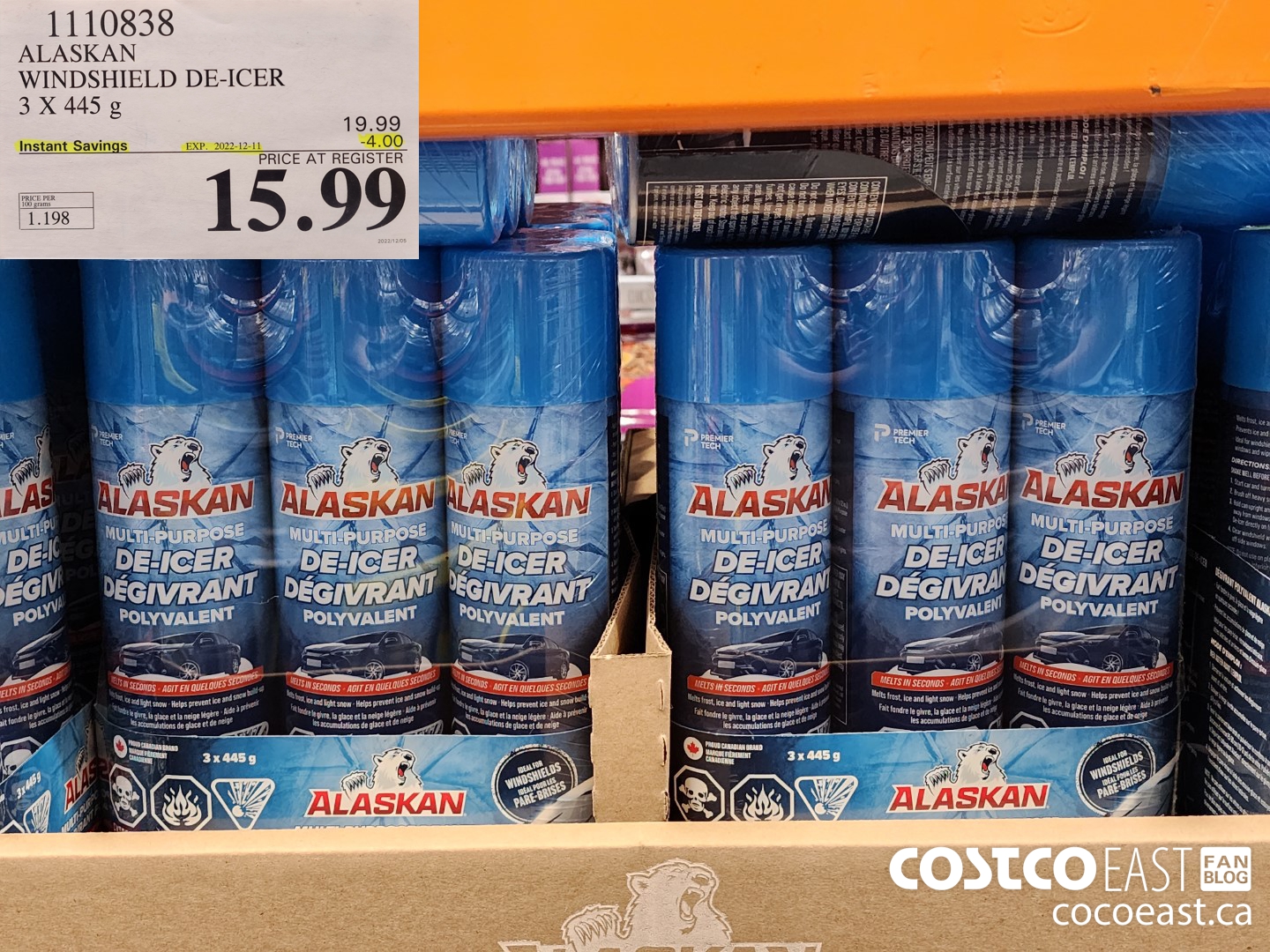 1110838 ALASKAN WINDSHIELD DE-ICER 3 x 445 g ($4.00 INSTANT SAVINGS EXPIRES ON 2022-12-11) $15.99