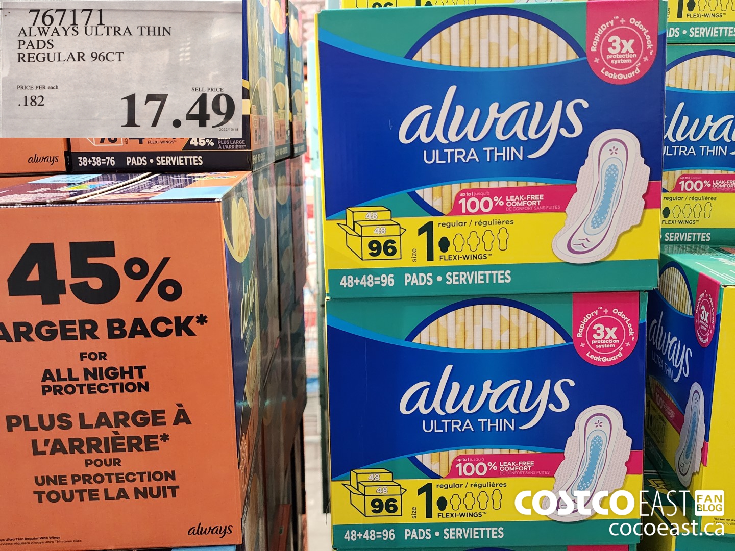 767171 ALWAYS ULTRA THIN PADS REGULAR 96CT $17.49