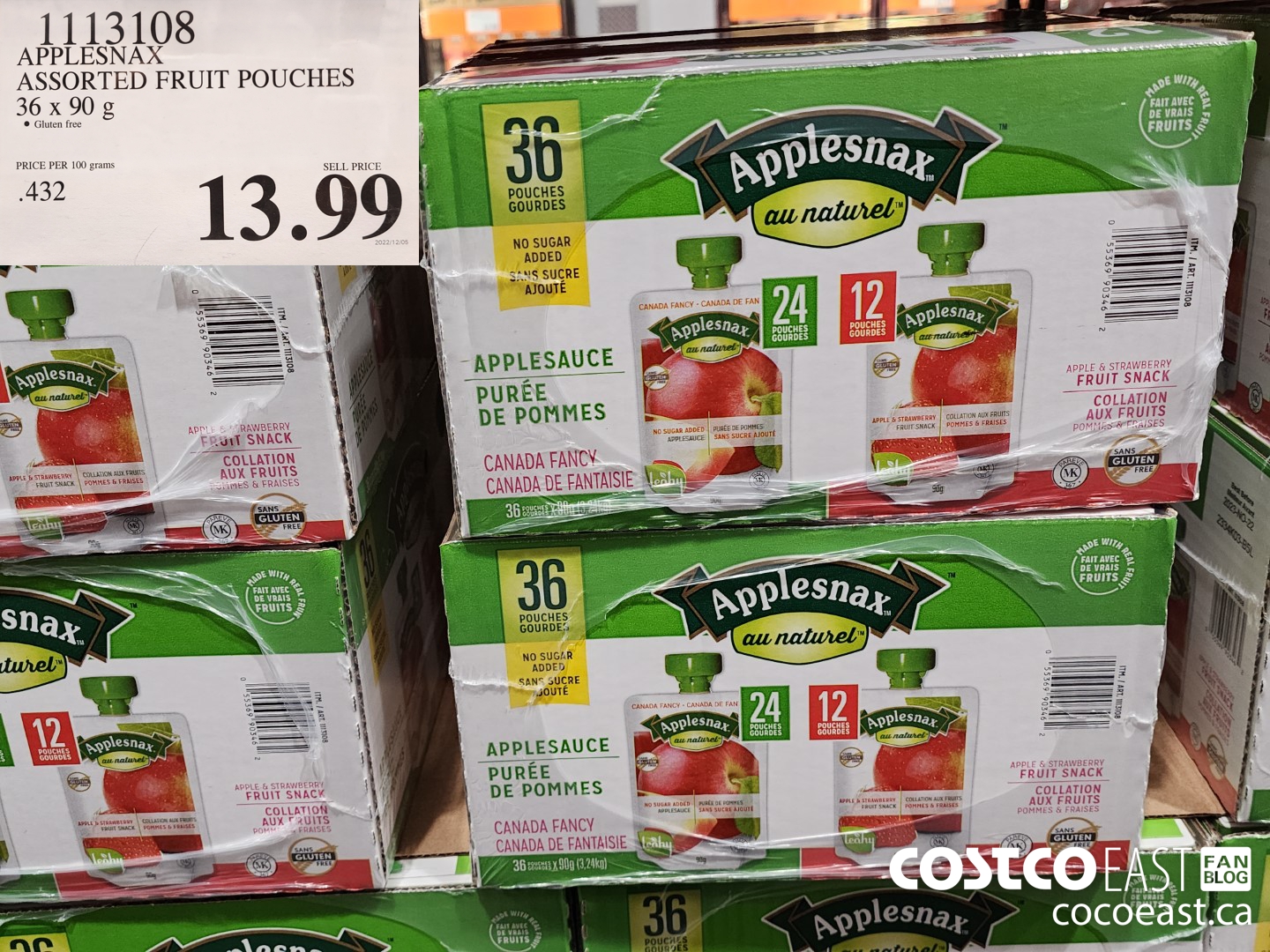 1113108 APPLESNAX ASSORTED POUCHES 36 x 90 g $13.99