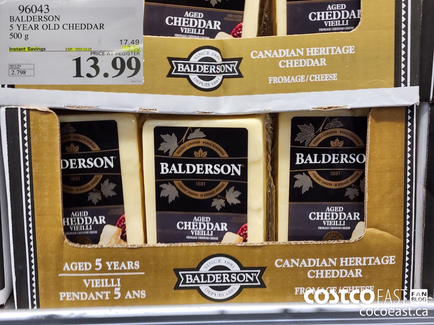 96043 BALDERSON 5 YEAR OLD CHEDDAR 500 G ($3.50 INSTANT SAVINGS EXPIRES ON 2022-12-25) $13.99