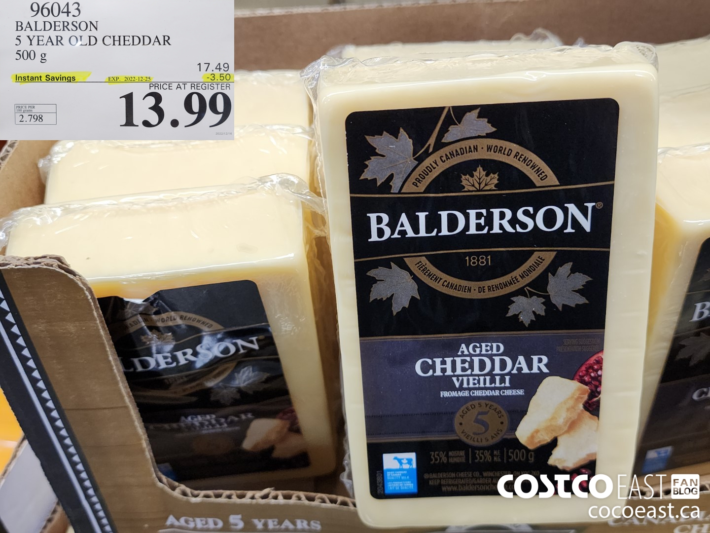 96043 BALDERSON 5 YEAR OLD CHEDDAR 500 G ($3.50 INSTANT SAVINGS EXPIRES ON 2022-12-25) $13.99