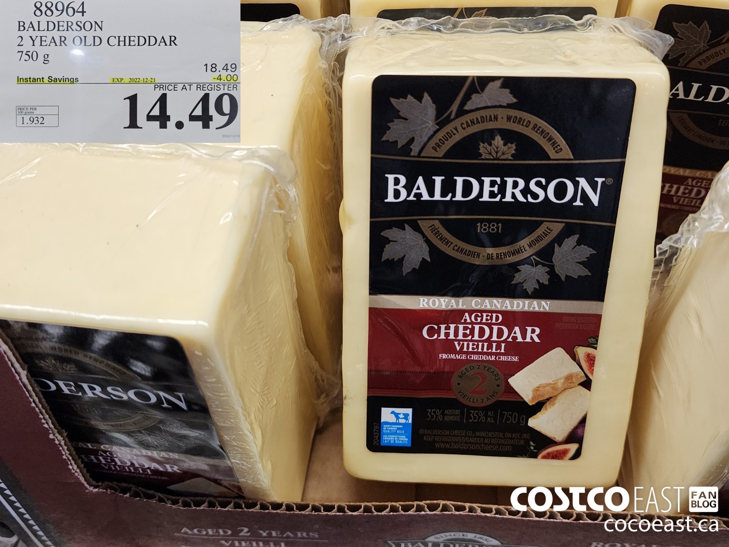 88964 BALDERSON CHEDDAR AGED 2 YEAR 750 g ($4.00 INSTANT SAVINGS EXPIRES ON 2022-12-21) $14.49