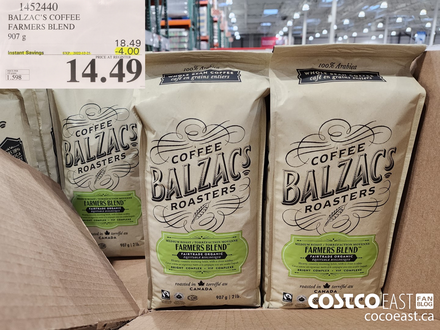 1452440 BALZAC'S COFFEE FARMERS BLEND 907 g ($4.00 INSTANT SAVINGS EXPIRES ON 2022-12-25) $14.49