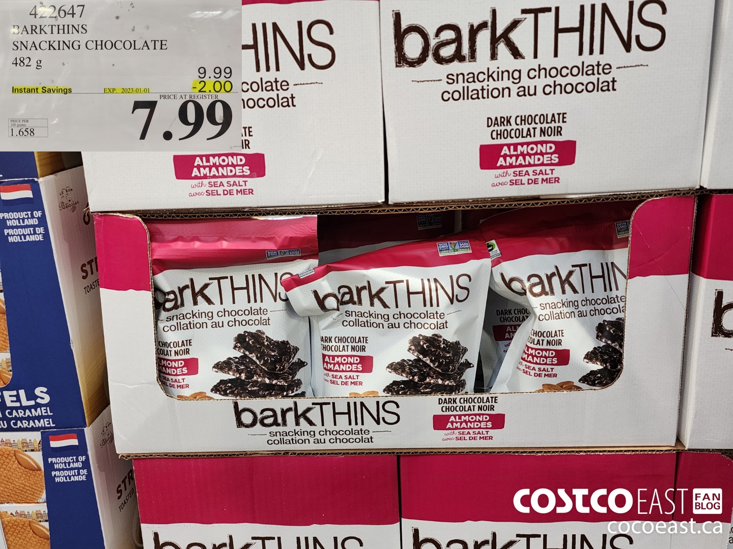422647 BARKTHINS DARK CHOCOLATE ALMOND 482 G ($2.00 INSTANT SAVINGS EXPIRES ON 2023-01-01) $7.99