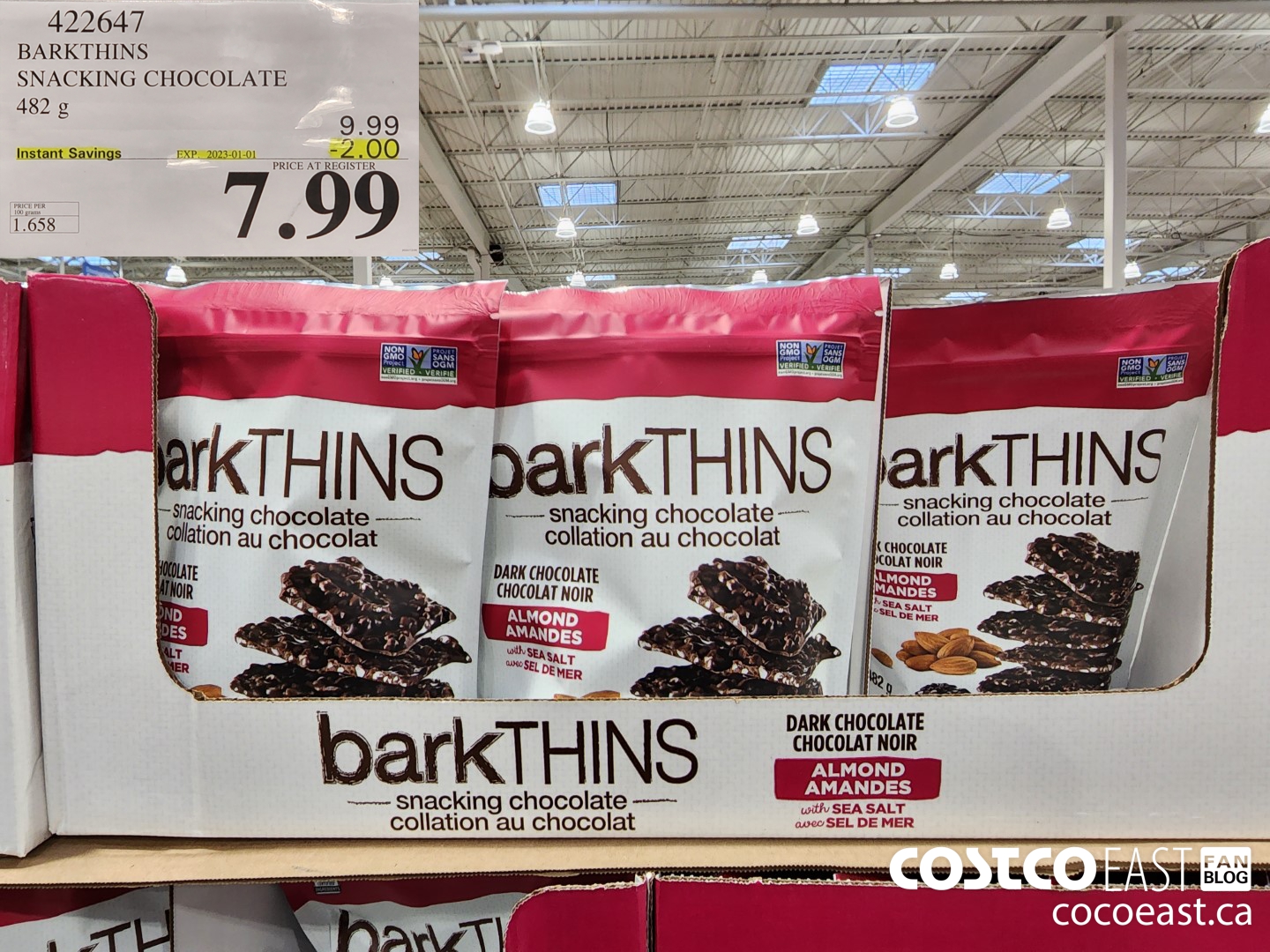 422647 BARKTHINS DARK CHOCOLATE ALMOND 482 G ($2.00 INSTANT SAVINGS EXPIRES ON 2023-01-01) $7.99
